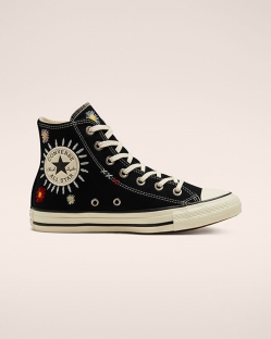 Converse Embroidered Floral Chuck Taylor All Star Női Magasszárú Fekete/Bézs/Fehér | XPZTDYF-HU